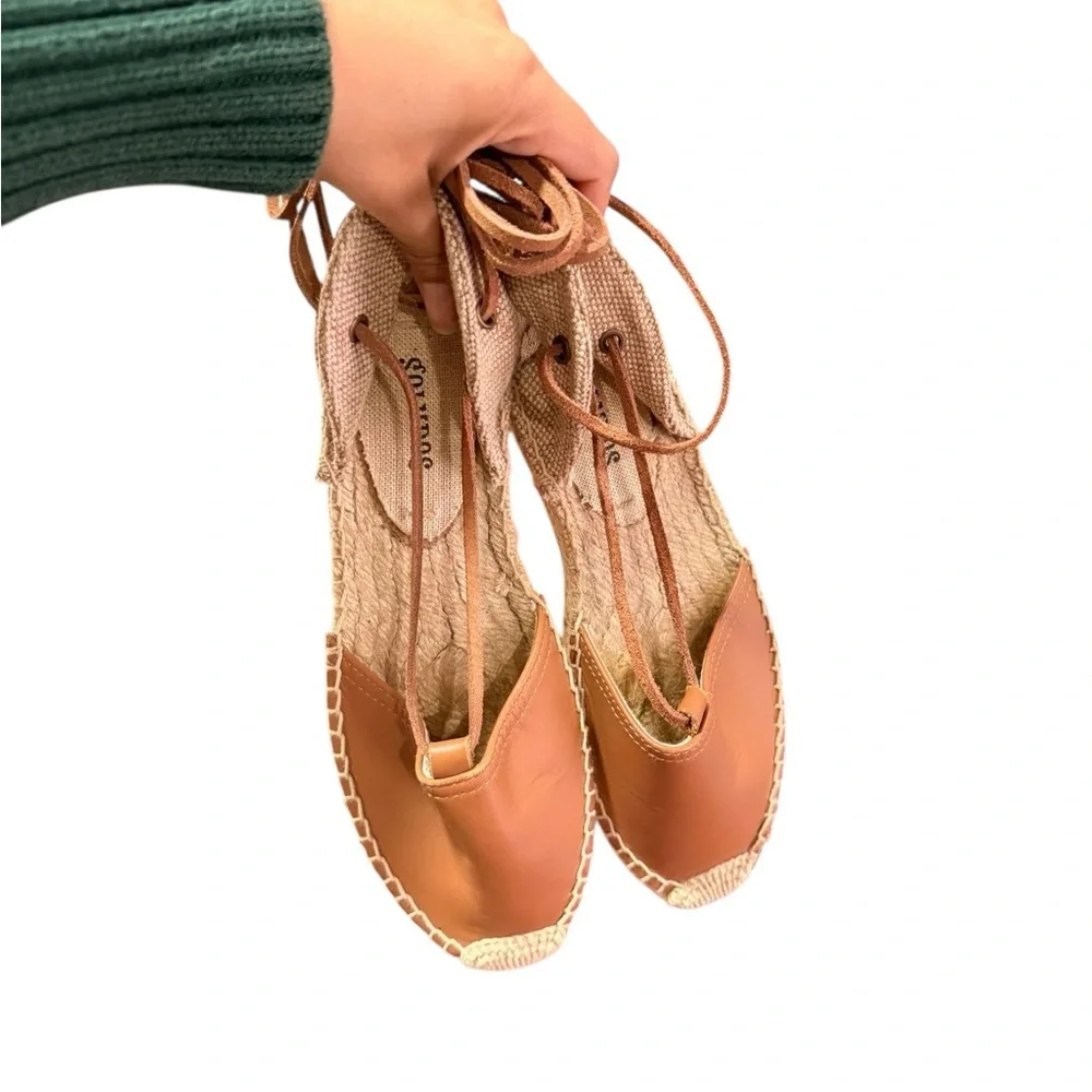 SALUDOS Wrap Gladiator Leather Tan Espadrille Flats